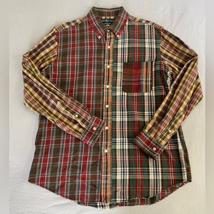 Ralph Lauren Polo Button Up Shirt Mens L Custom Fit Funky Plaid Mix Long Sleeve